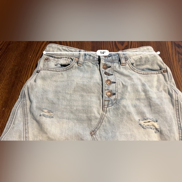 Free People We The Free Denim Skirt Breezy Button Fly, size 27 light wash blue - Picture 15 of 16